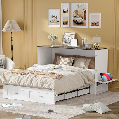 Queen Murphy Bed with Storage and Charging Station I3811