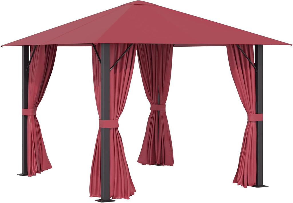 10' x 10' Patio Gazebo Aluminum Frame Canopy Shelter with Sidewalls, Vented Roof, Khaki Q67219