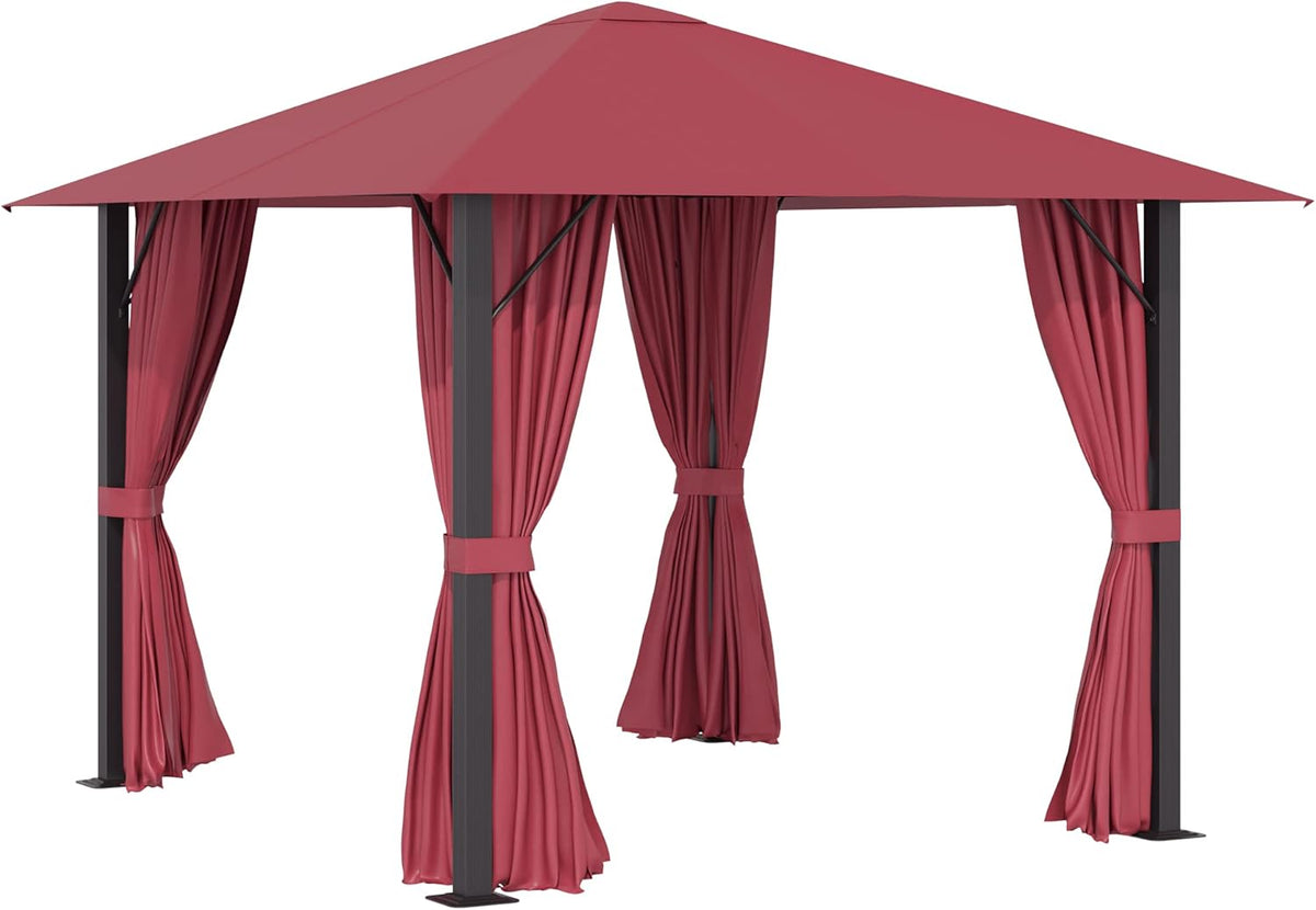 10' x 10' Patio Gazebo Aluminum Frame Canopy Shelter with Sidewalls, Vented Roof, Khaki Q67219