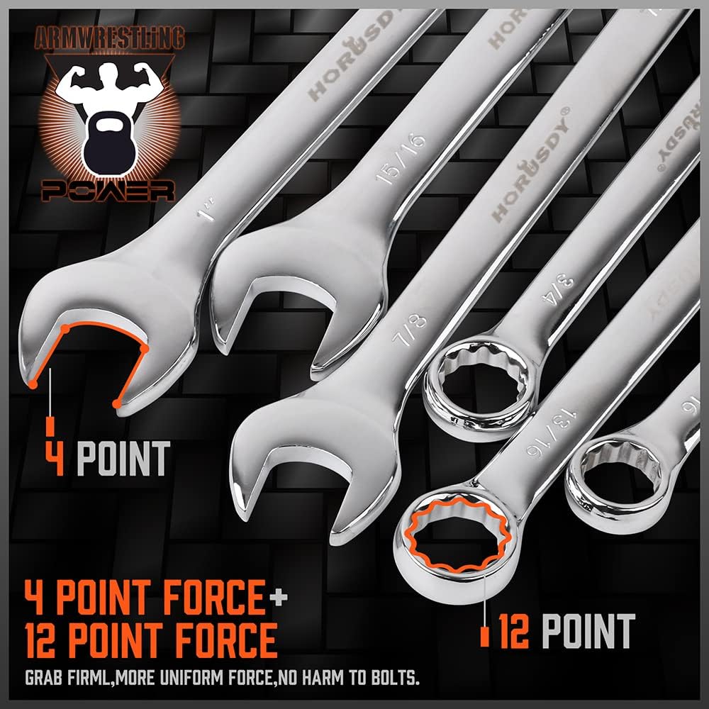 32-Piece Combination Wrench Set, SAE and Metric, 12 Point, Chrome Vanadium Steel with Case V710196