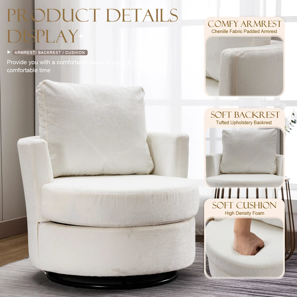 Beige Chenille Swivel Barrel Armchair S520897