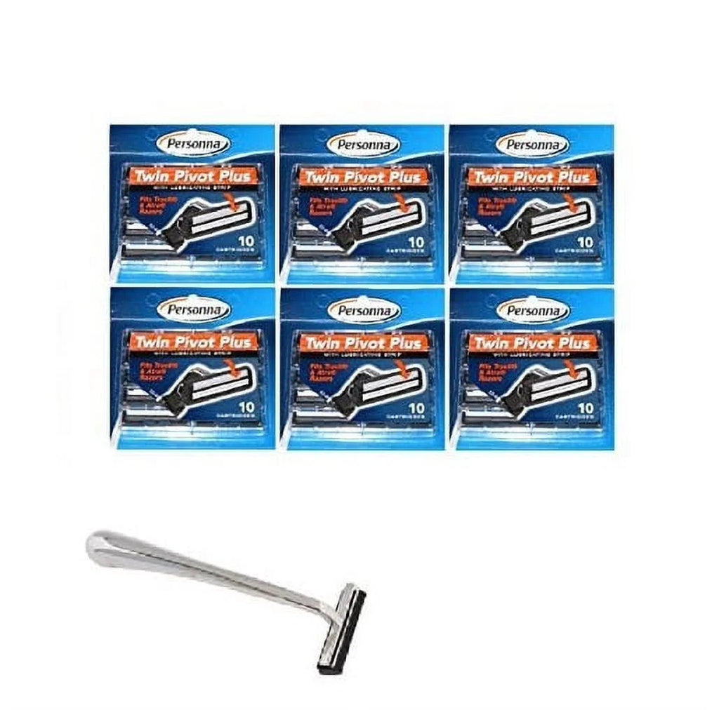 Chrome Handle + Twin Pivot Plus Razor Cartridges with Lubricating Strip 10 ct Pack of 6 + Slim Twin for Sensitive Skin D47985
