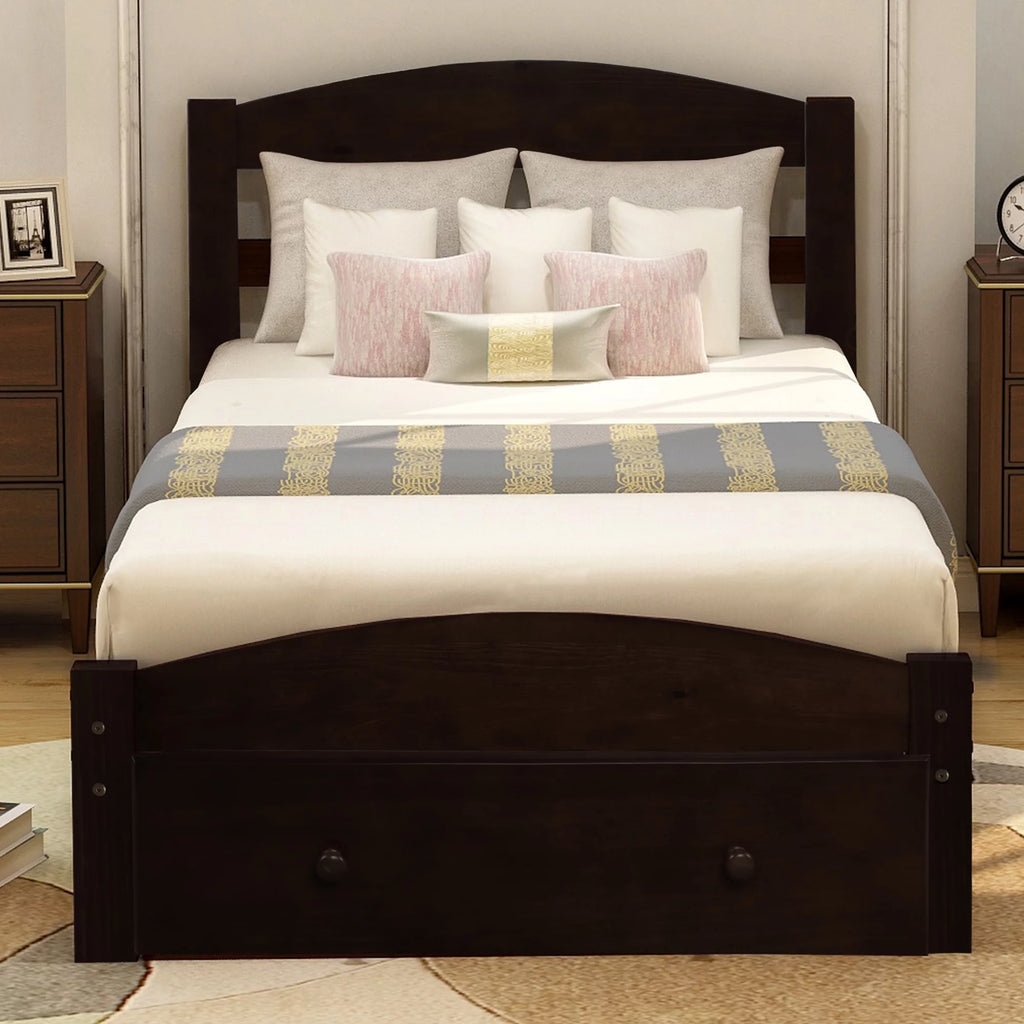 White Pine Wood Twin Bed with Storage Drawer G58159