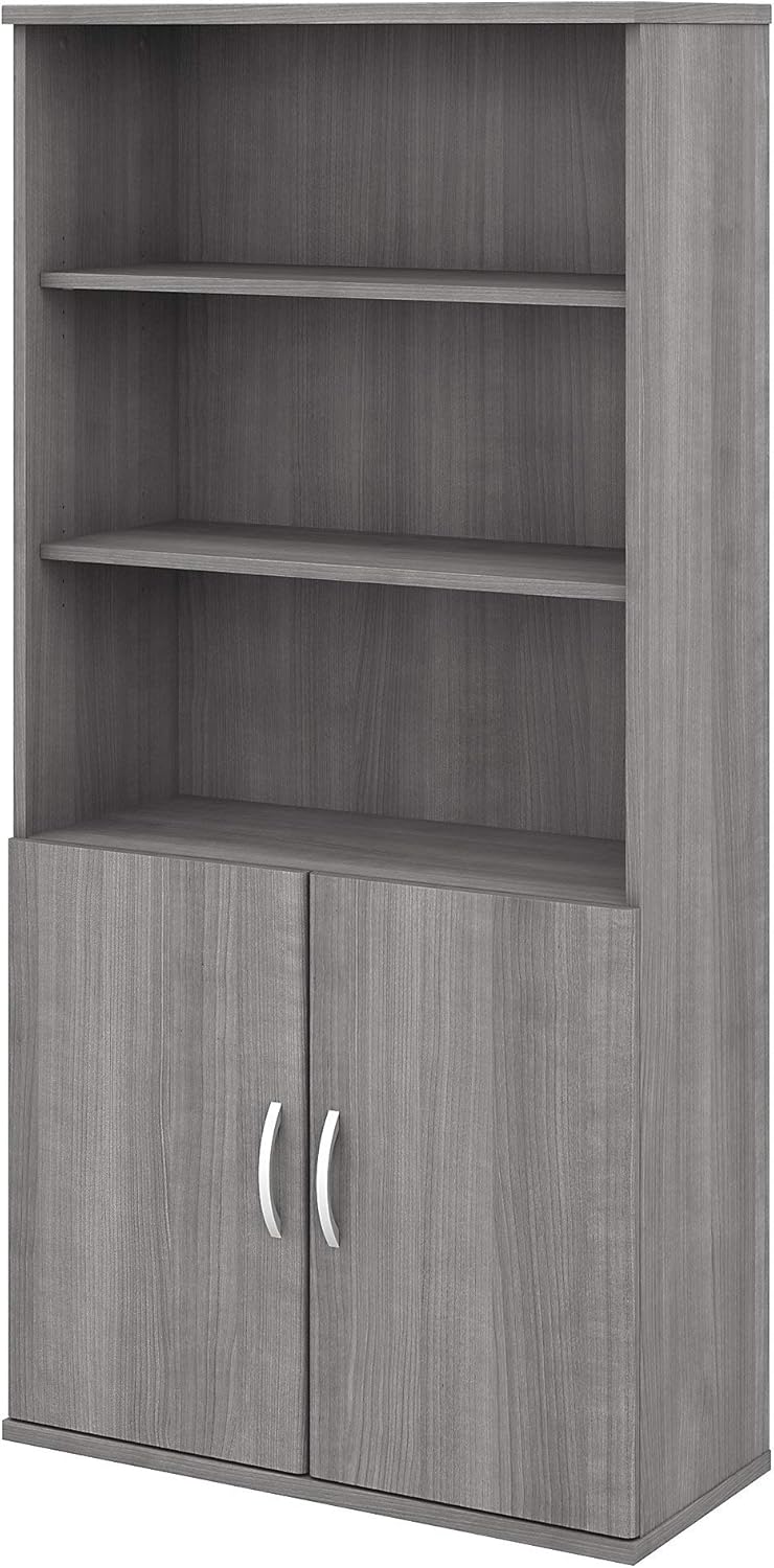 Storm Gray 5 Shelf Bookcase with Doors V573744