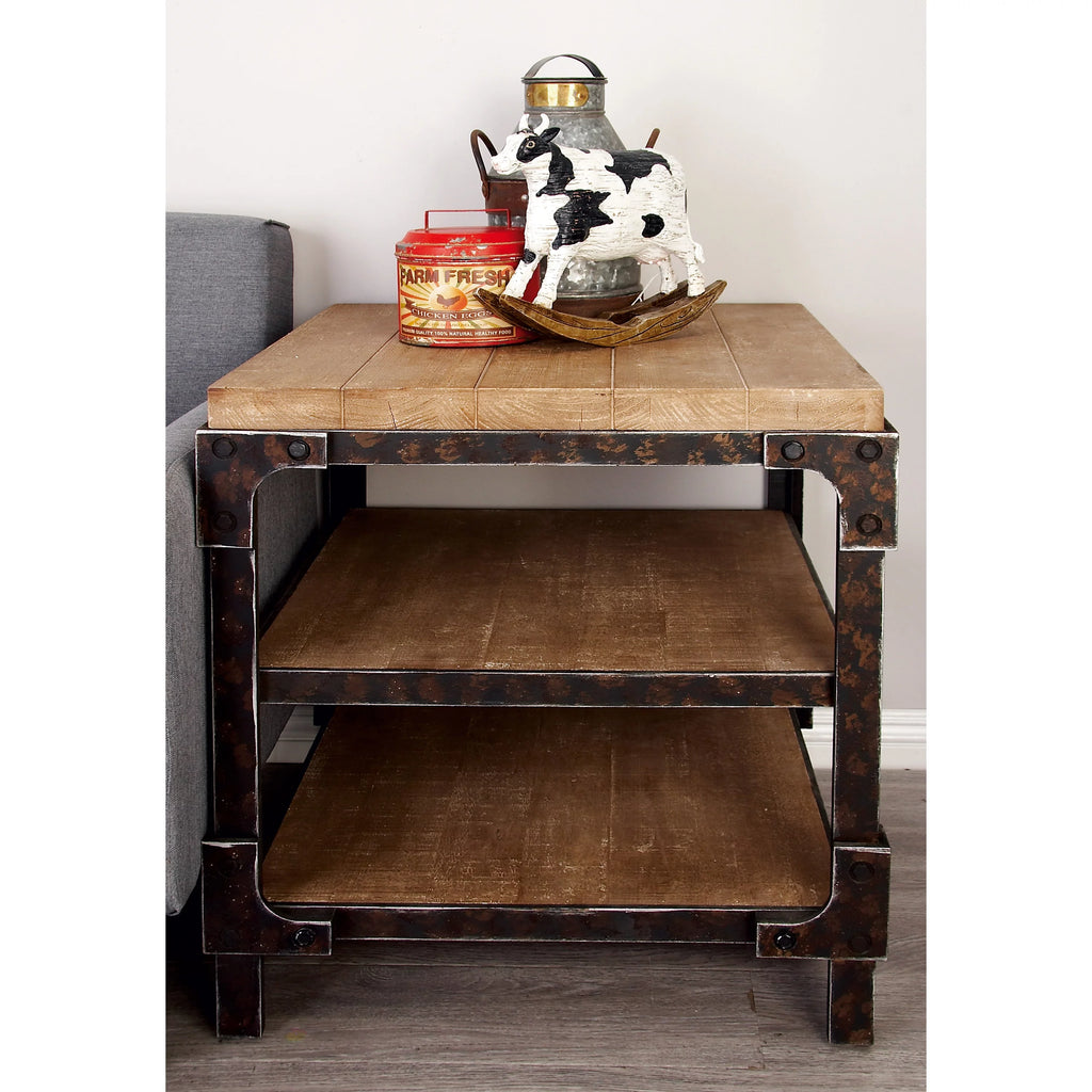 24" x 26" Brown Wood 2 Shelves Accent Table Y722