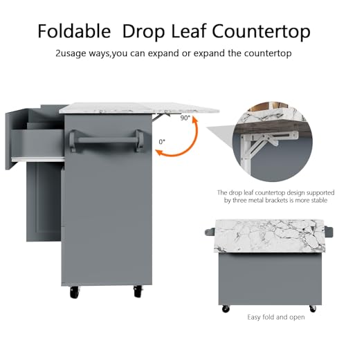 Rolling Kitchen Island with Storage and Drop Leaf Z65017