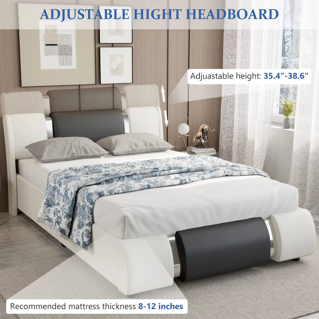 Queen Size Faux Leather Upholstered Platform Bed Frame with LED Light Headboard Q682