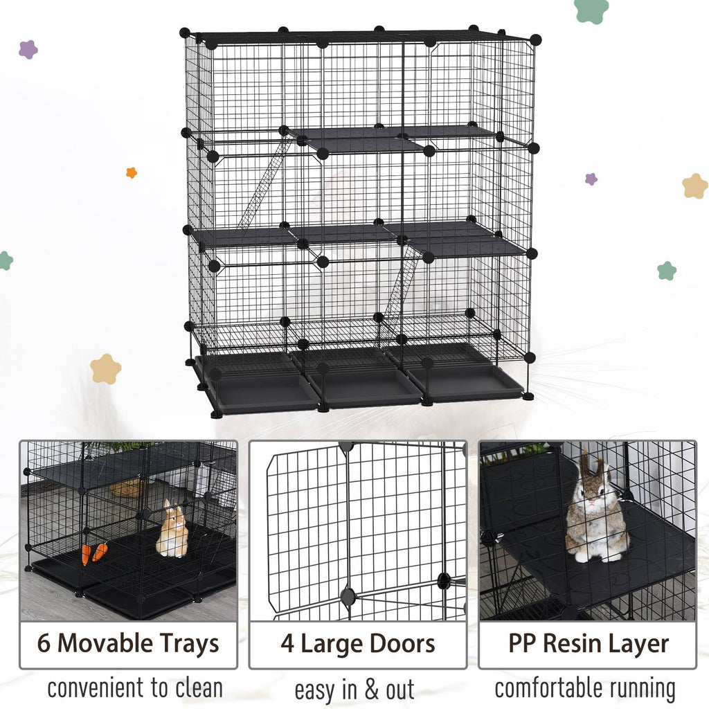 Black Steel Pet Playpen with Trays C577