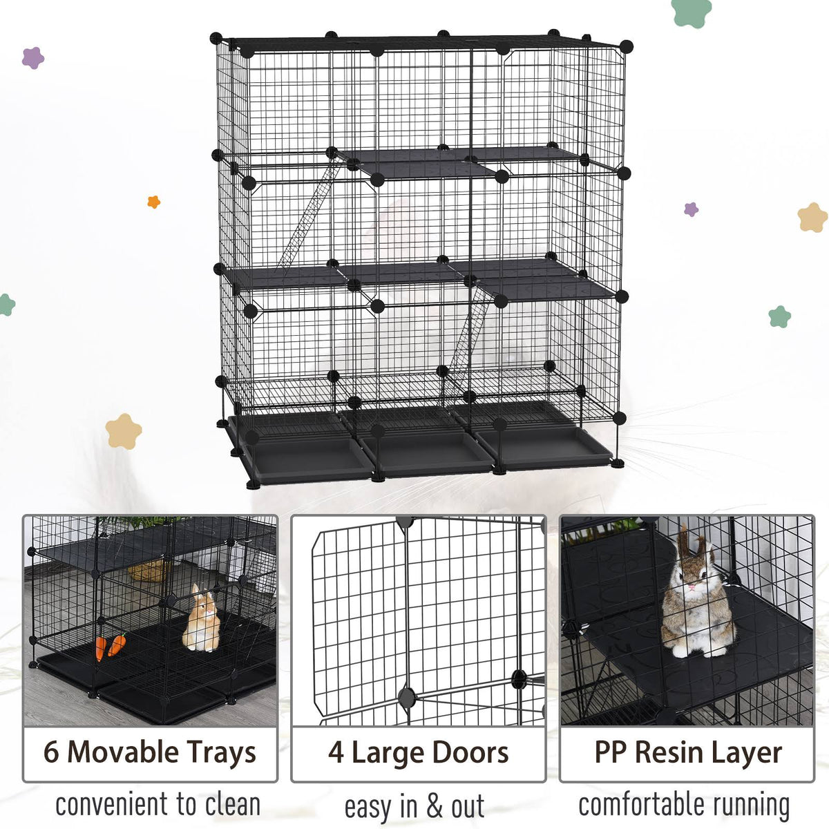 Black Steel Pet Playpen with Trays C577