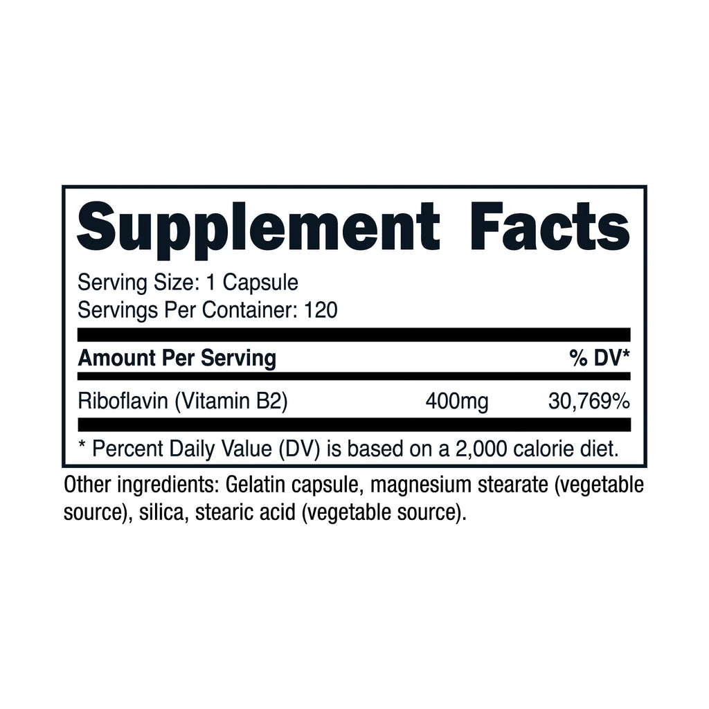 Vitamin B2 (Riboflavin) 400mg, 120 Capsules E812