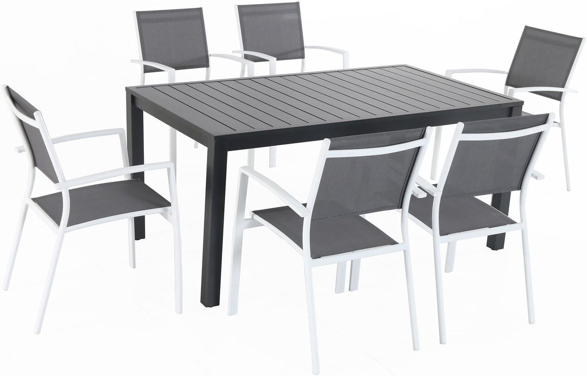 7-Piece Gray White Sling Chairs and Dining Table Outdoor Furniture C6991