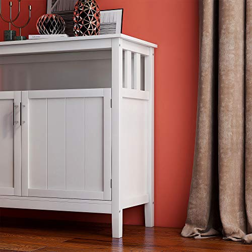 White Solid Wood Buffet Table with 2 Doors and Shelves S823992