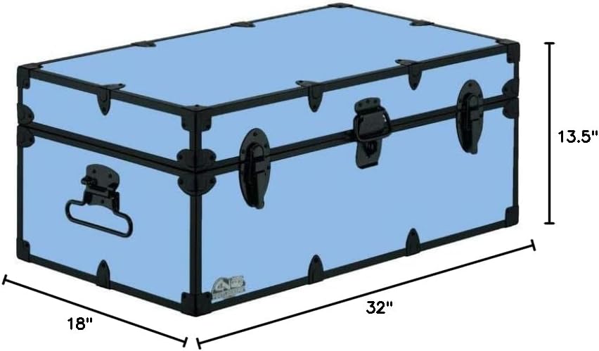 Light Blue Steel Footlocker with Lid Stay 32 x 18 x 13.5 Inches E18095