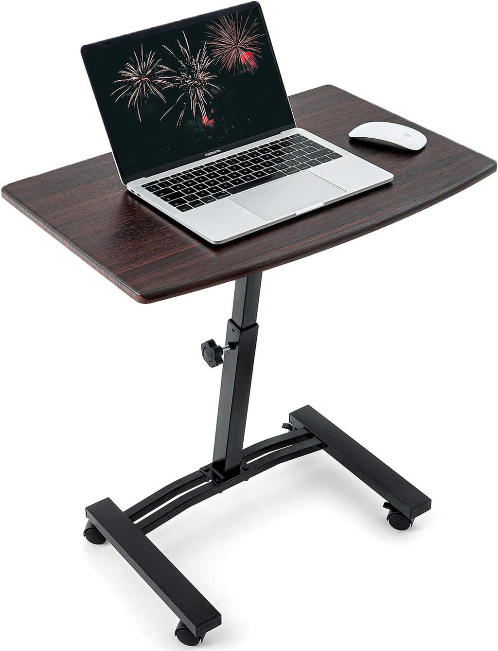 Portable Laptop Desk Cart with Height Adjustable Flat Top, Wheels and Stoppers, Brown T15362