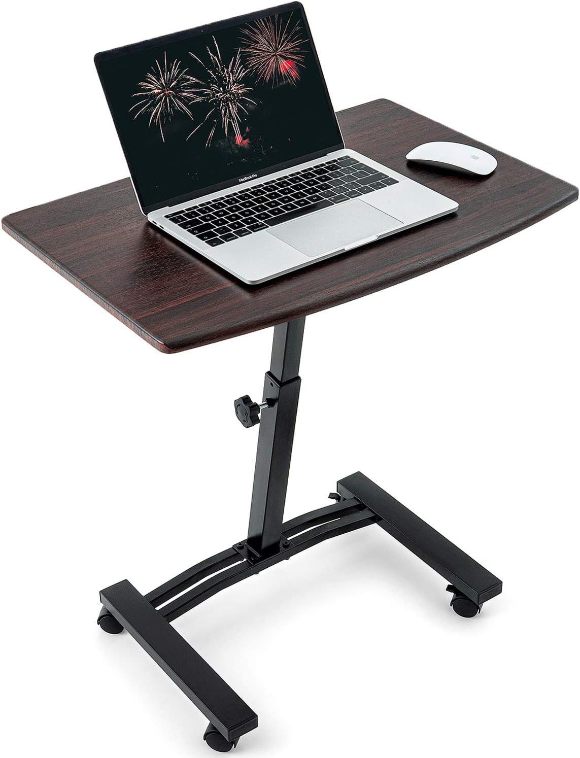 Portable Laptop Desk Cart with Height Adjustable Flat Top, Wheels and Stoppers, Brown T15362