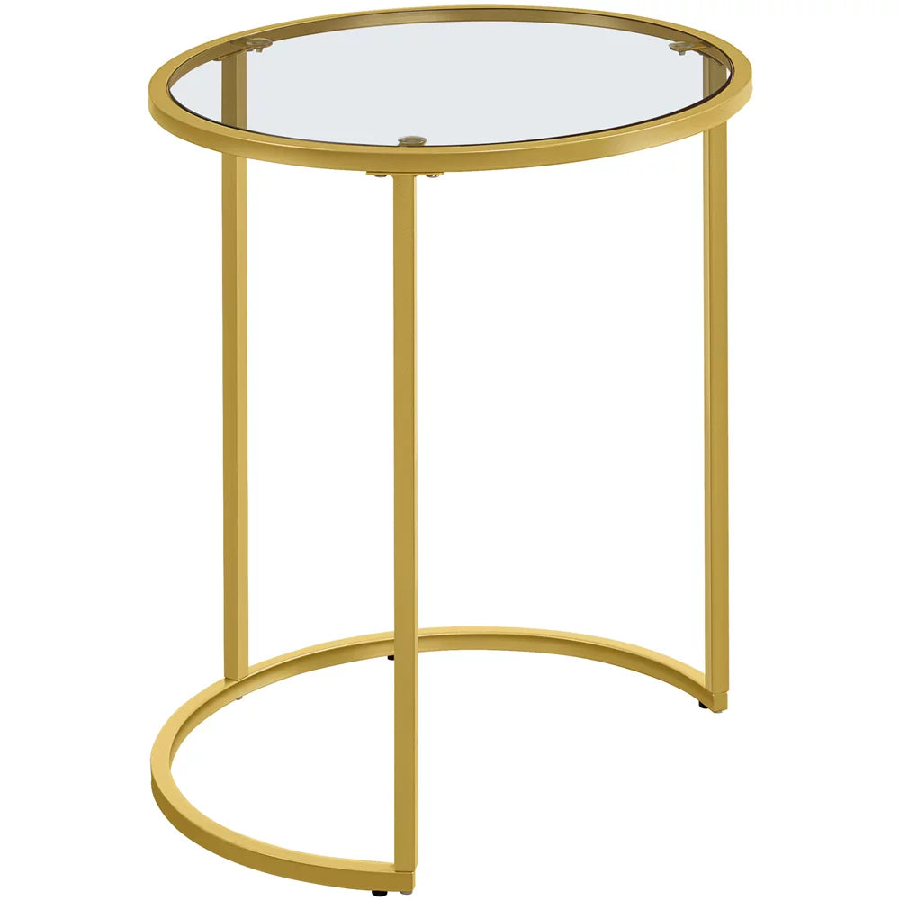 Round Nesting End Table Set with Metal Frame and Glass Top B479