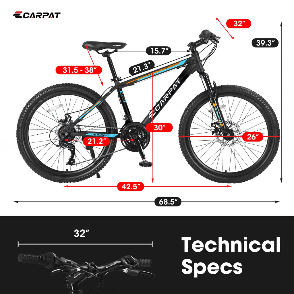 26 inch Mountain Bike with 21 Speed & Disc Brakes W186