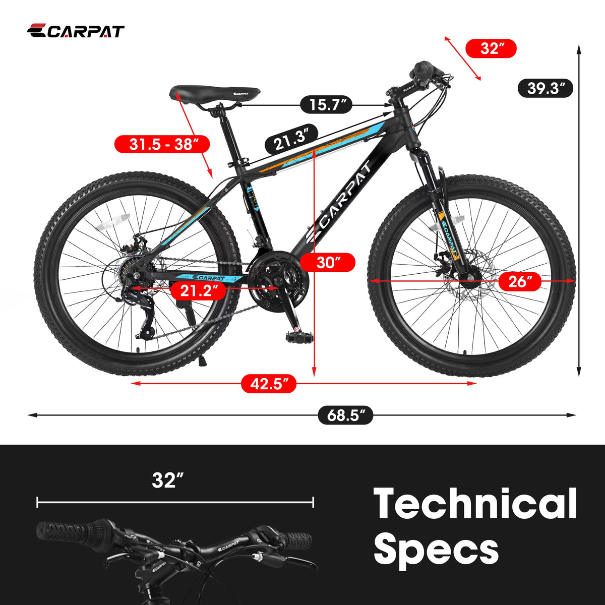 26 inch Mountain Bike with 21 Speed & Disc Brakes W186