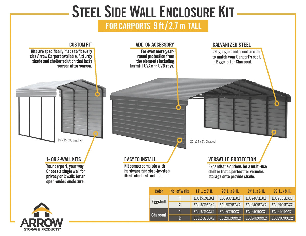 Galvanized Steel Carport Kit, 12' x 20' x 9', Charcoal Q9496