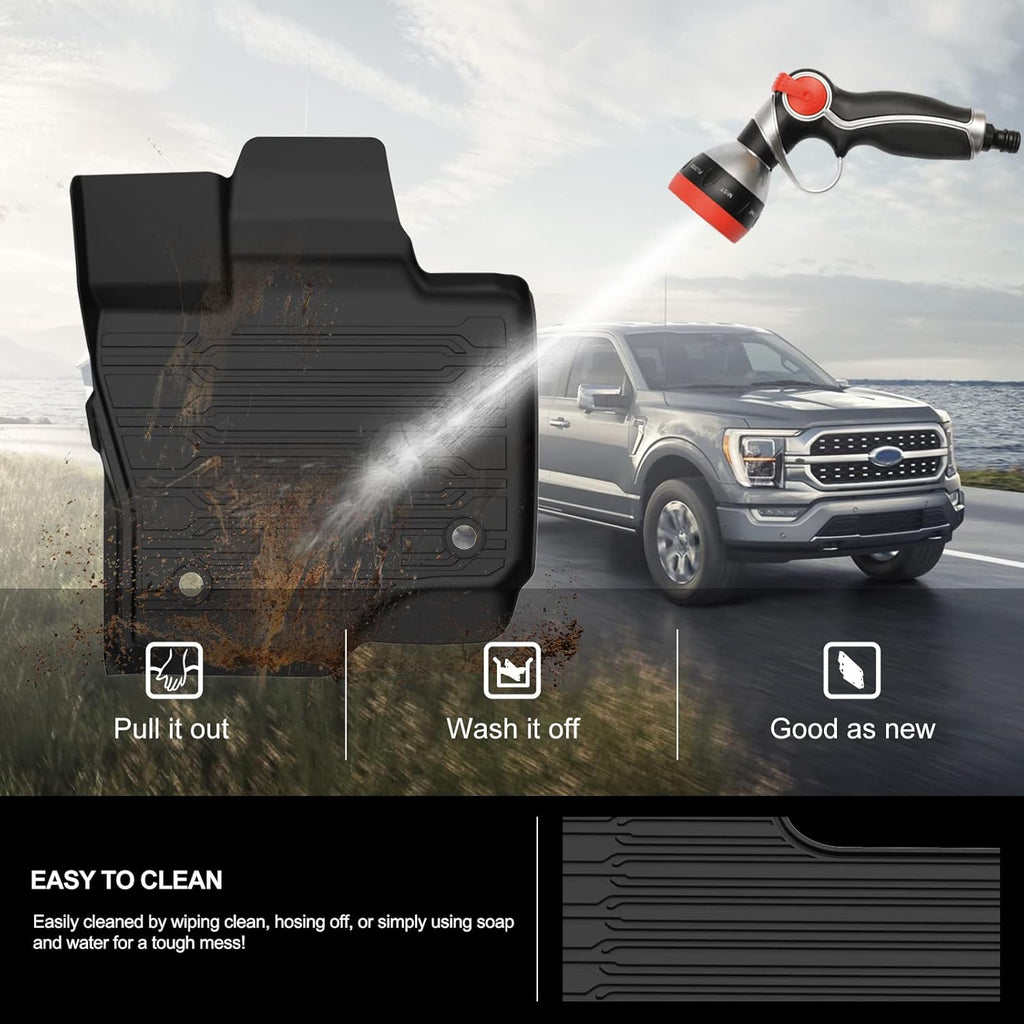 F150 Floor Mats for 2021 2022 Ford F-150 SuperCrew Cab All Weather Custom Fit Liners with Under Seat Lux Box M18217