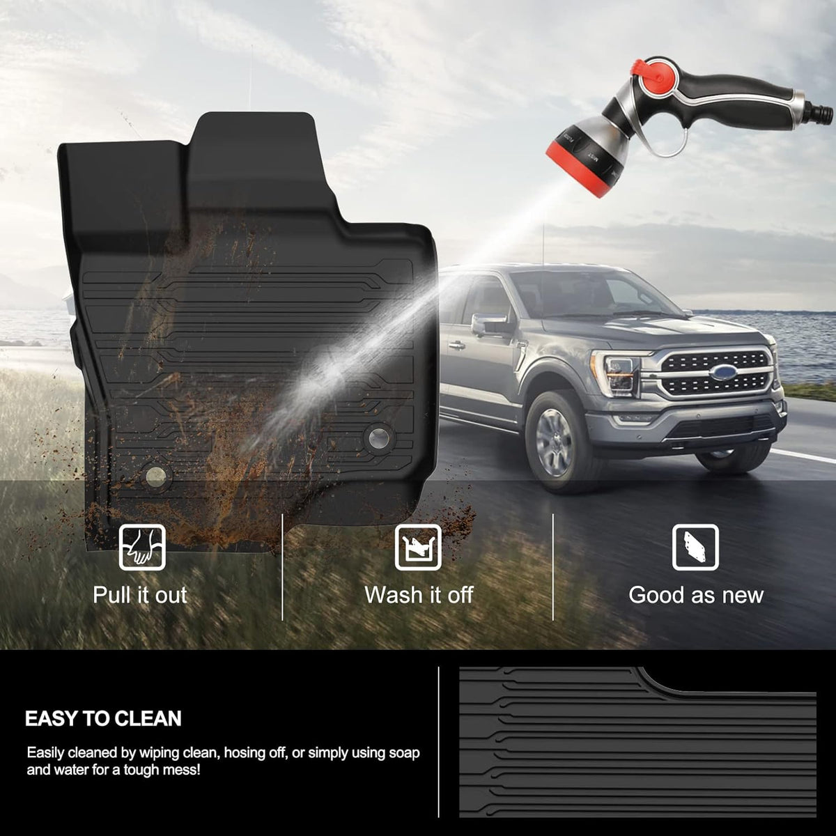 F150 Floor Mats for 2021 2022 Ford F-150 SuperCrew Cab All Weather Custom Fit Liners with Under Seat Lux Box M18217