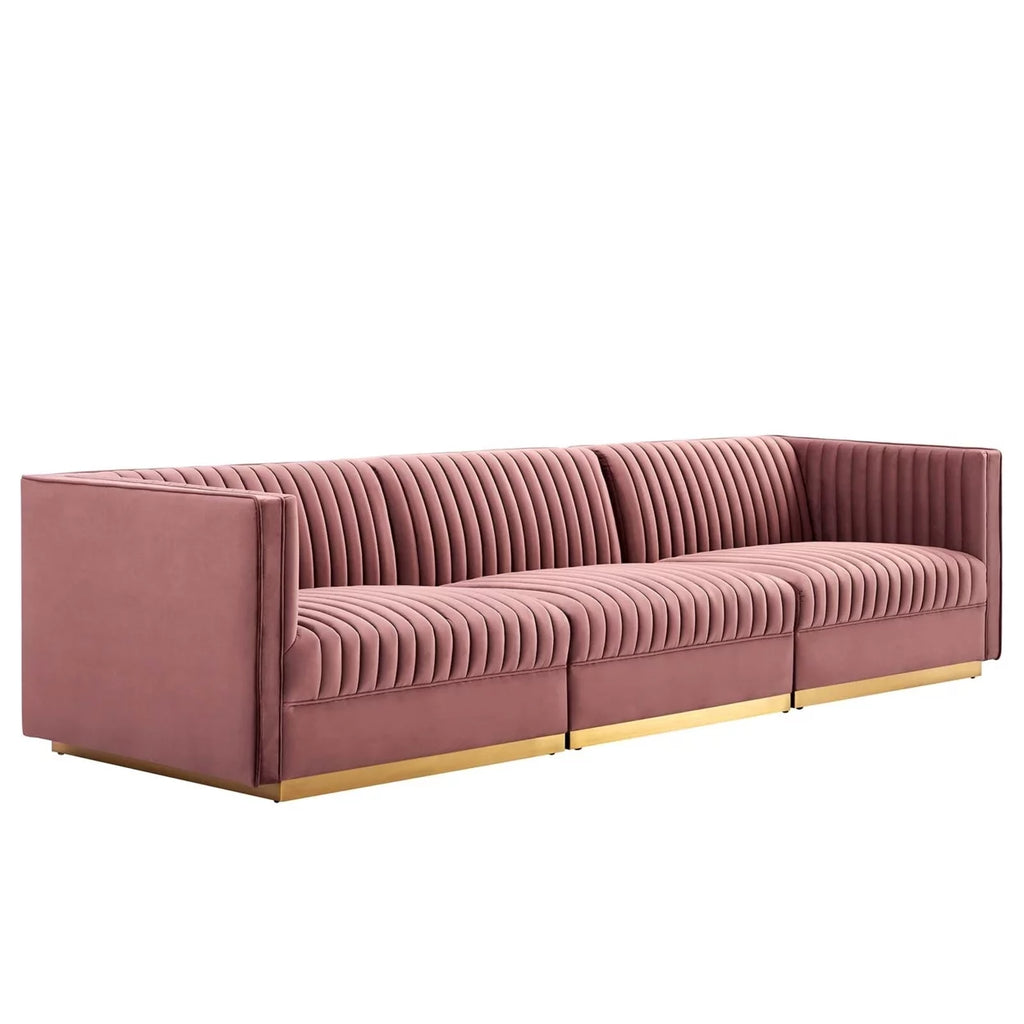 Channel Tufted Performance Velvet 3-Seat Modular Sectional Sofa X759889