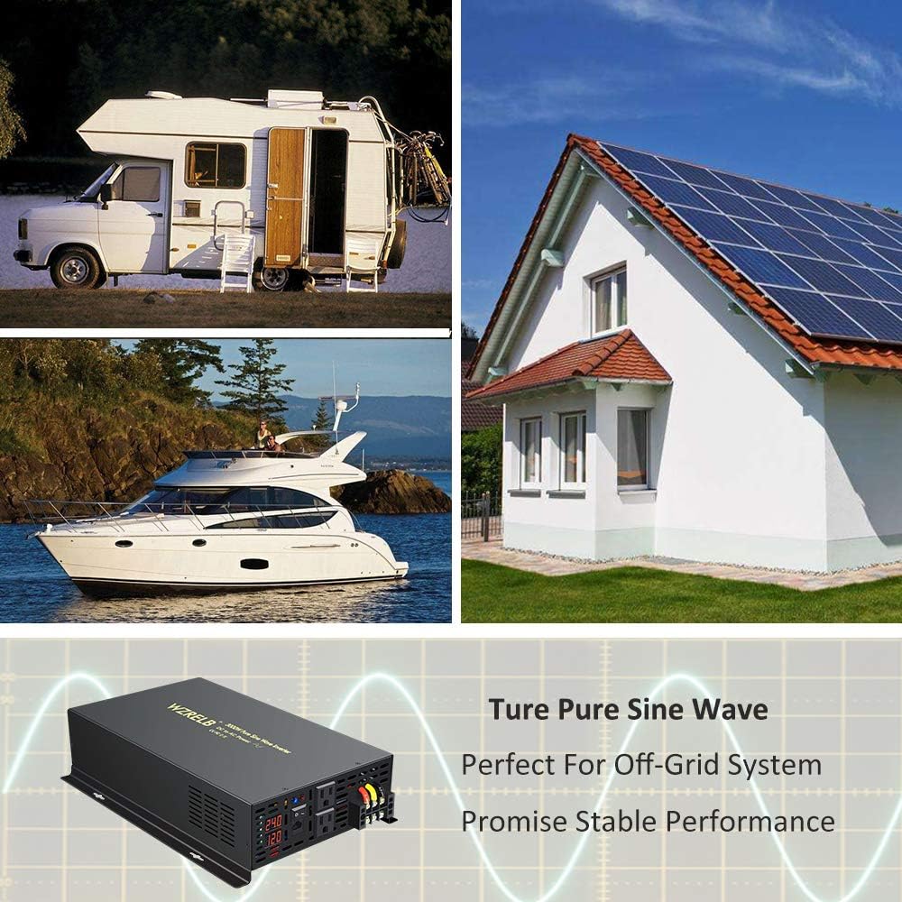 3000 Watt 24V DC Pure Sine Wave Power Inverter with Remote Control Switch, Dual 110V 120V AC Outlets N2619