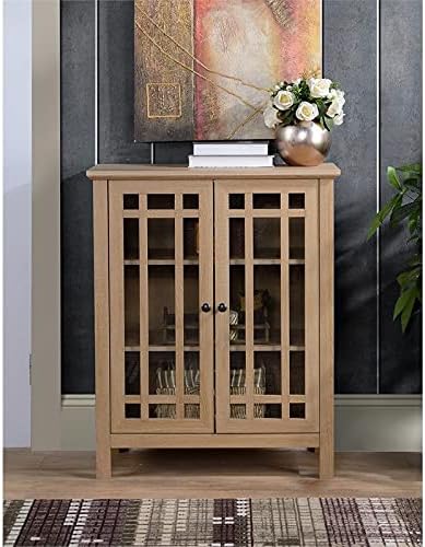 Light Oak Wood Sideboard Buffet with Double Framed Tempered Glass Doors X2603
