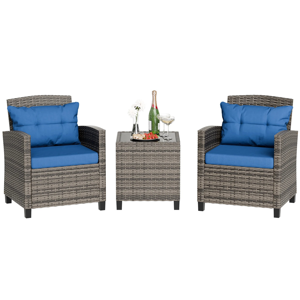 3 Pieces Wicker Patio Furniture Set with Tempered Glass Table Beige R66393