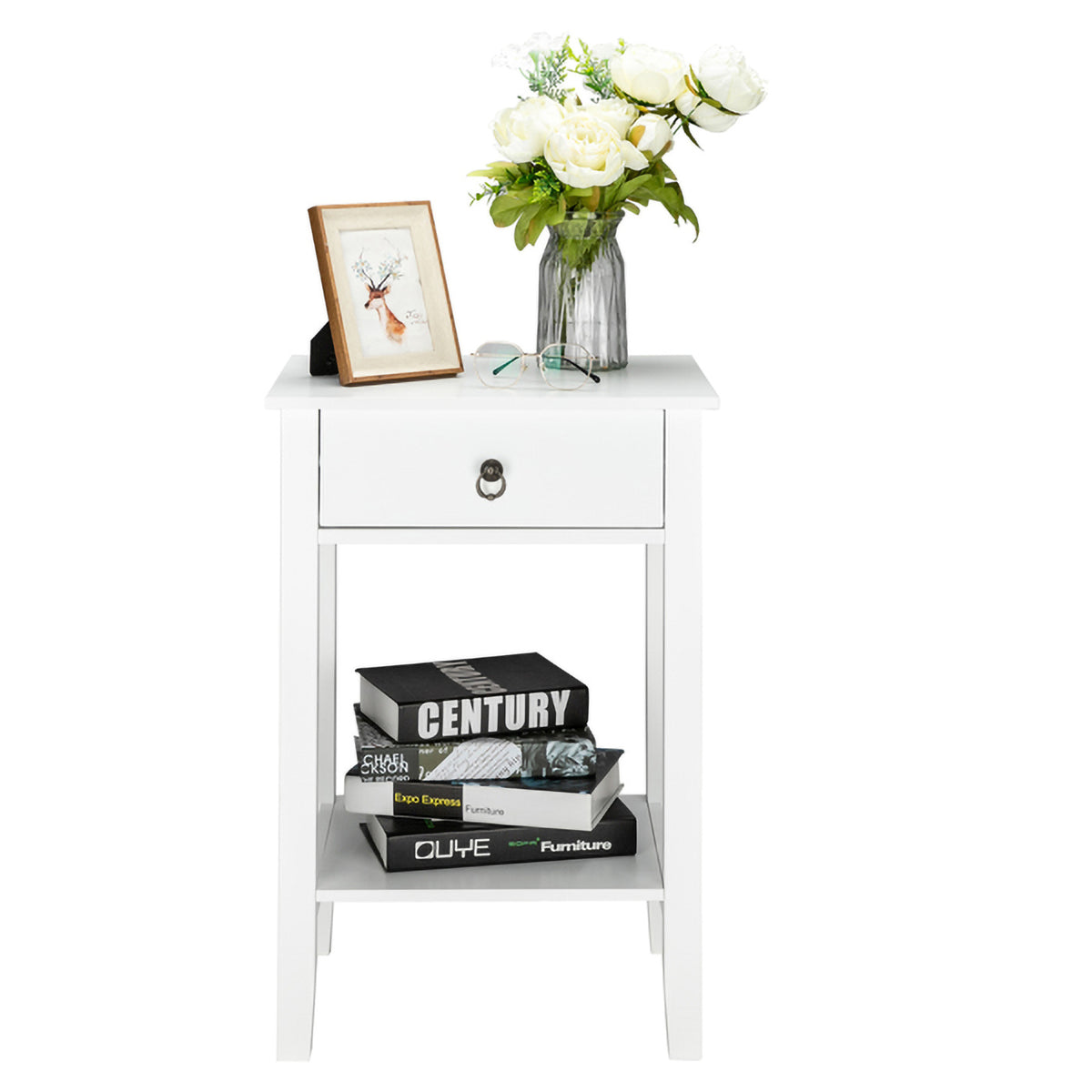 White Wooden Nightstand Q158691