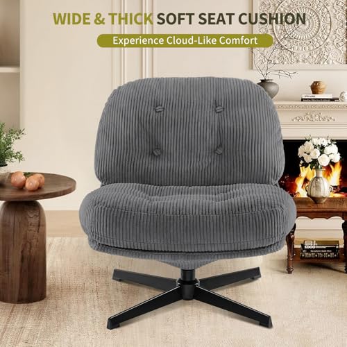 Dark Gray Swivel Accent Chair with Ottoman E858
