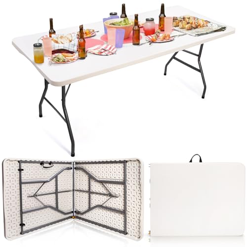 6 Foot White Folding Plastic Table W16991