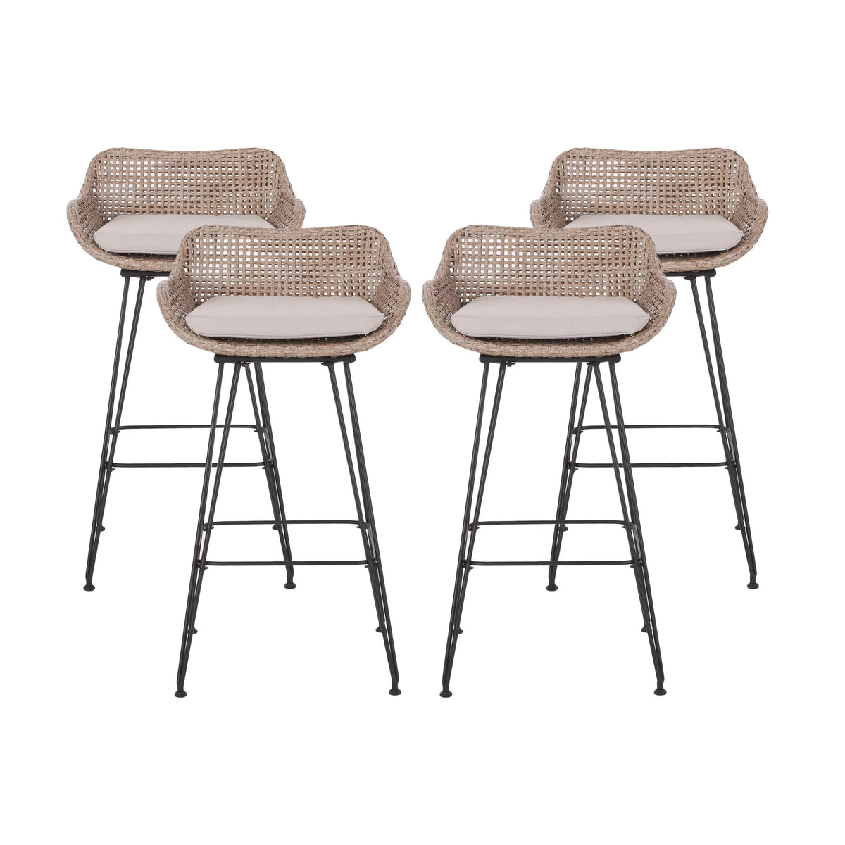 Wicker and Metal Outdoor Barstools with Cushion, Set of 4 C349064