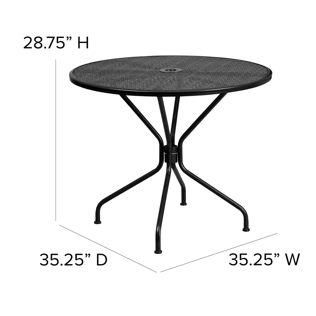 Round Black Indoor-Outdoor Steel Patio Table with Umbrella Hole P33165