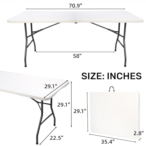 6 Foot White Folding Plastic Table W16991