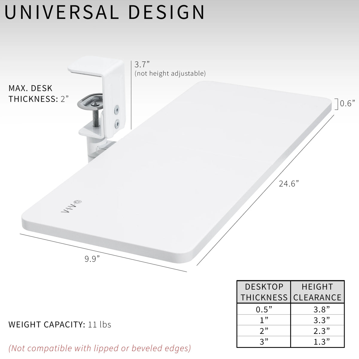 White 25 x 10 inch Clamp-on Keyboard and Mouse Tray I56400