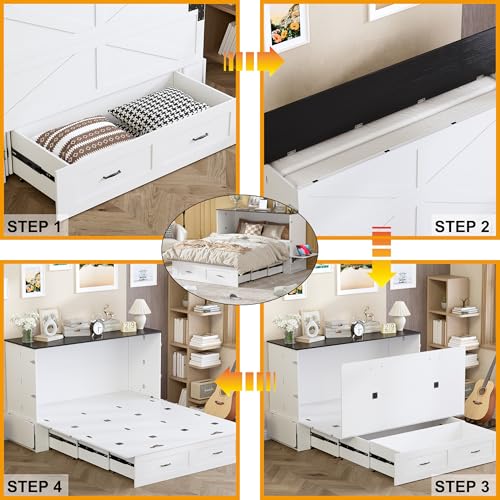 Queen Murphy Bed with Storage and Charging Station I3811