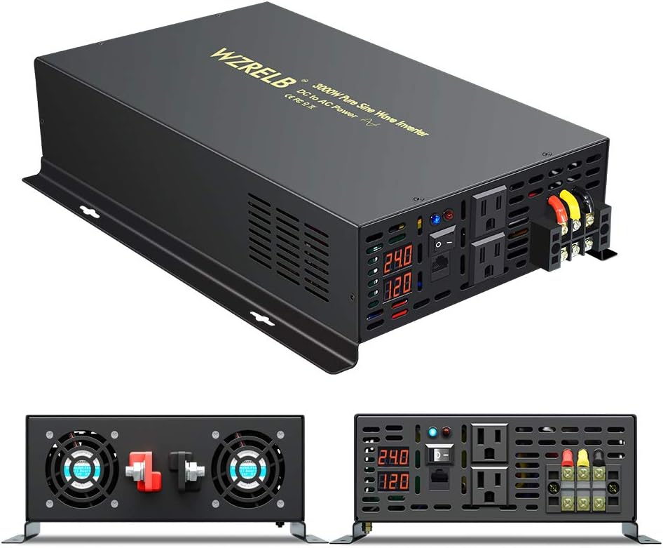 3000 Watt 24V DC Pure Sine Wave Power Inverter with Remote Control Switch, Dual 110V 120V AC Outlets N2619