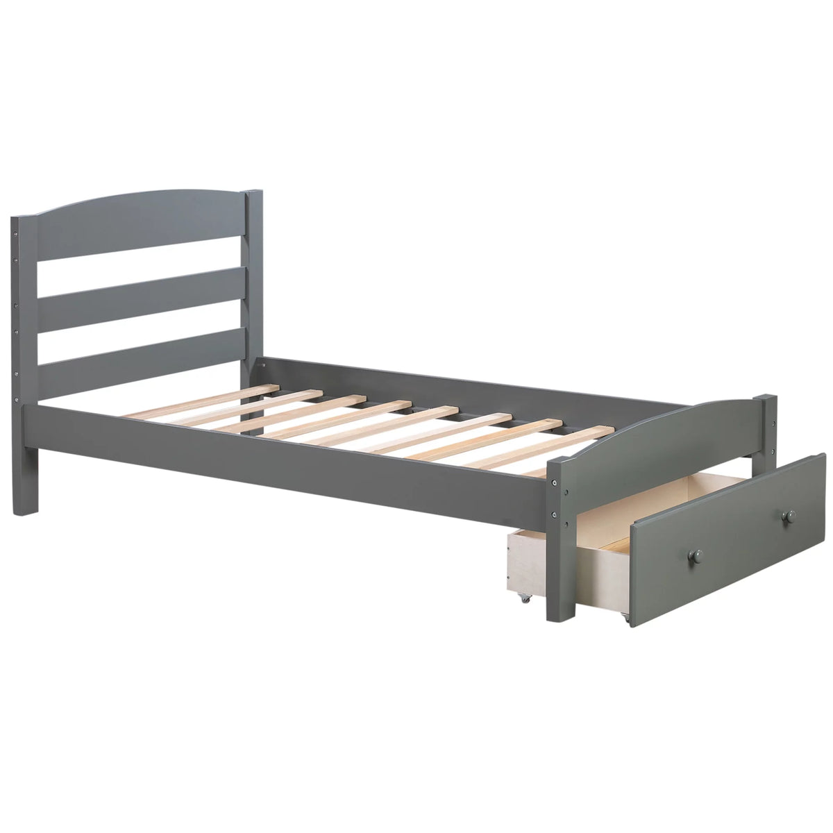 White Pine Wood Twin Bed with Storage Drawer G58159