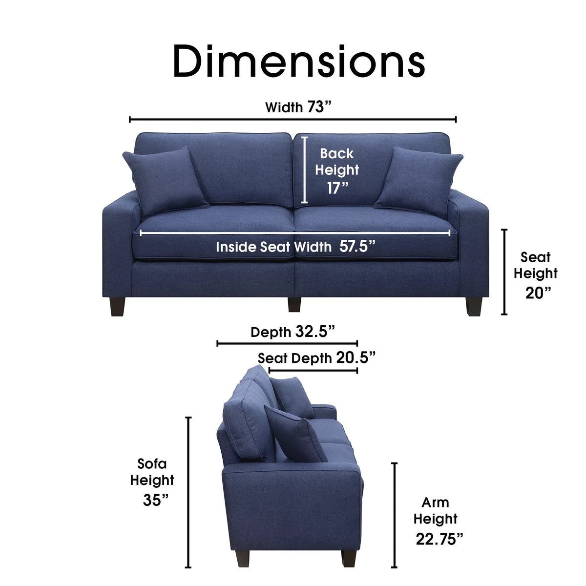 Navy Blue Fabric Sofa H19657