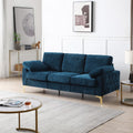 Blue Chenille Upholstered 3-Seater Couch Sofa with 2 Armrest Pillows D236