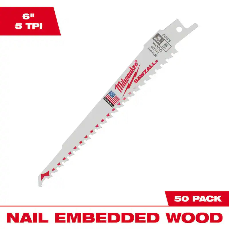 6 in. 5 TPI Reciprocating Saw Blades (50-Pack) J891729