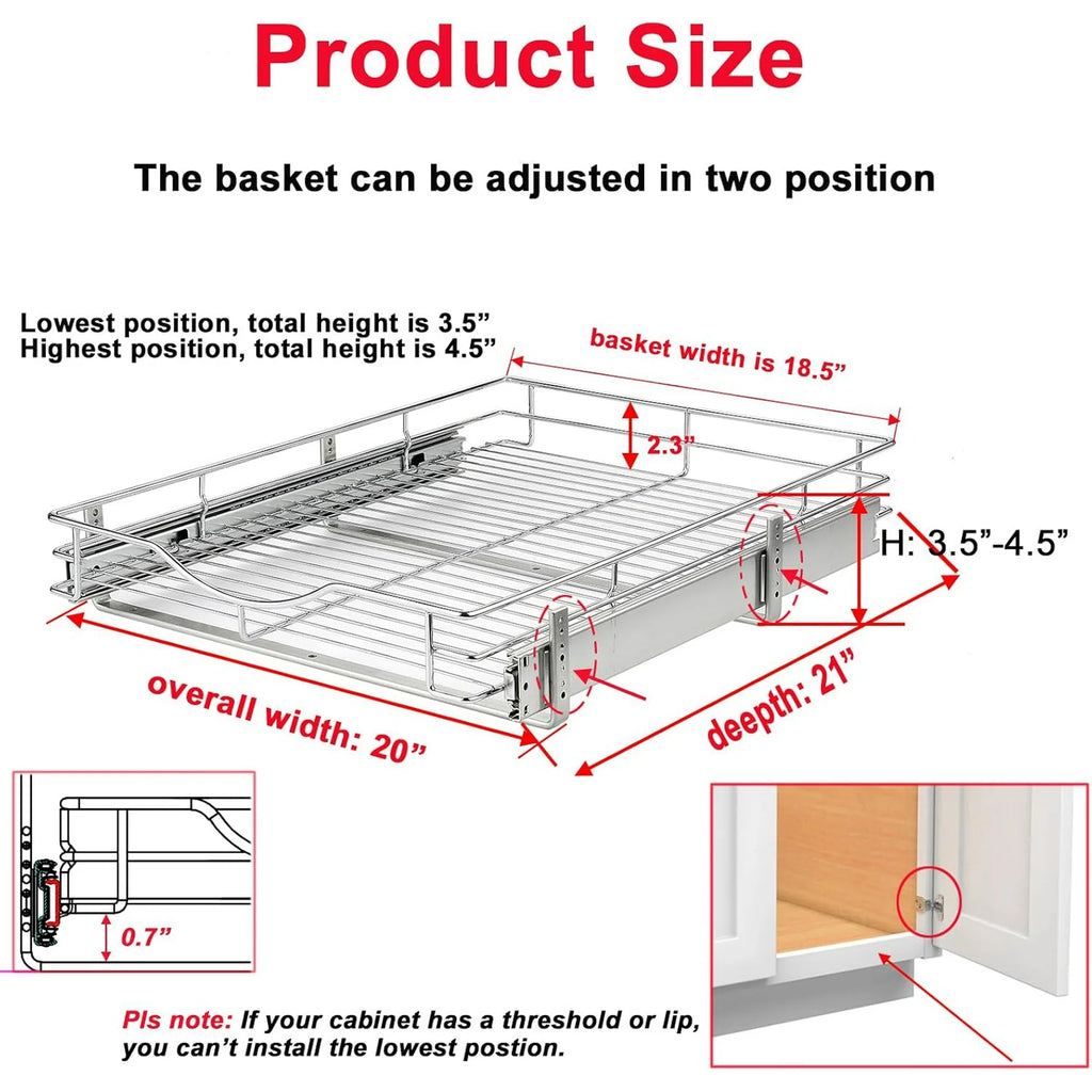 Chrome 14W x 21D 1 Tier Heavy-Duty Slide Out Shelf Wire Basket X857856