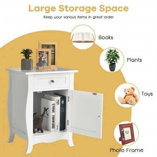 White Wooden Accent End Table with Drawer Y45251