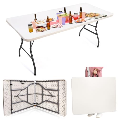 6 Foot White Folding Plastic Table W16991