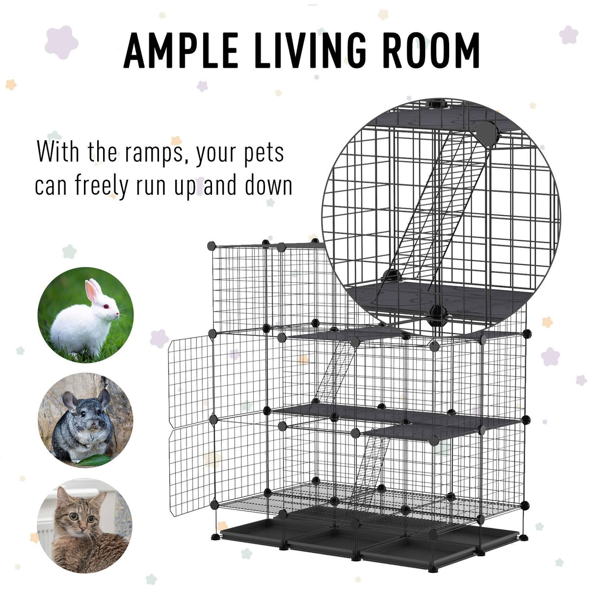 Black Steel Pet Playpen with Trays C577