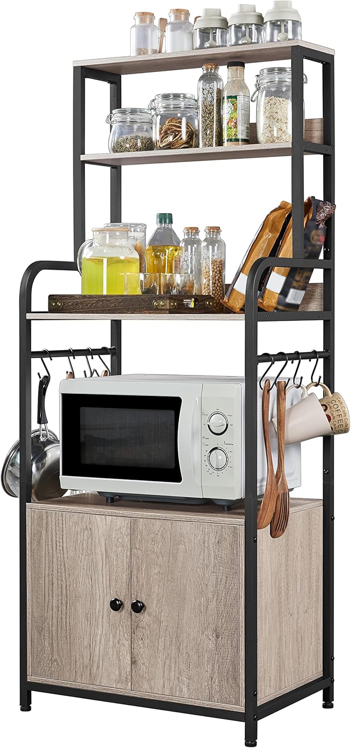 4-Tier Kitchen Bakers Rack with Storage Cabinet and Hutch E709595