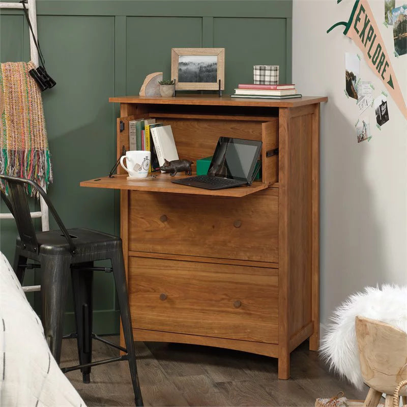Engineered Wood Secretary Desk/Chest in Prairie Cherry G67309