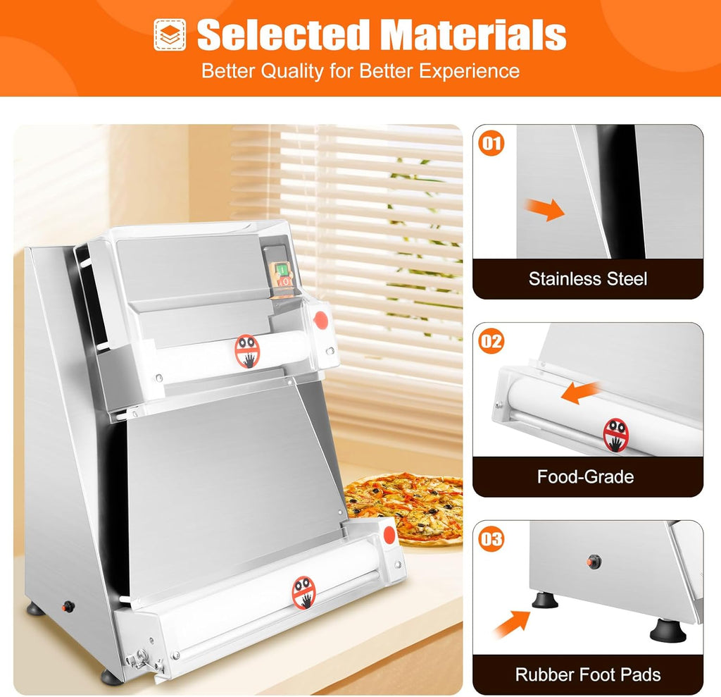 Pizza Dough Press Sheeter Machine, Commercial Electric Pizza Dough Roller Sheeter, 370W Pizza Press O935