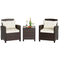 3 Pieces Wicker Patio Furniture Set with Tempered Glass Table Beige R66393